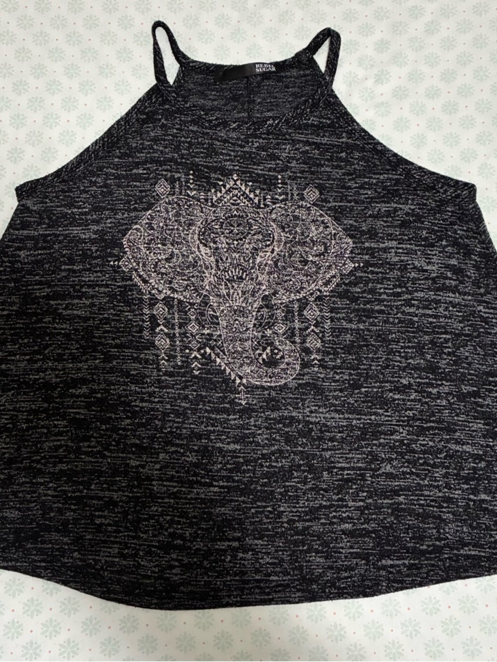 Rebel Sugar Black Marble Elephant Halter Tank Top